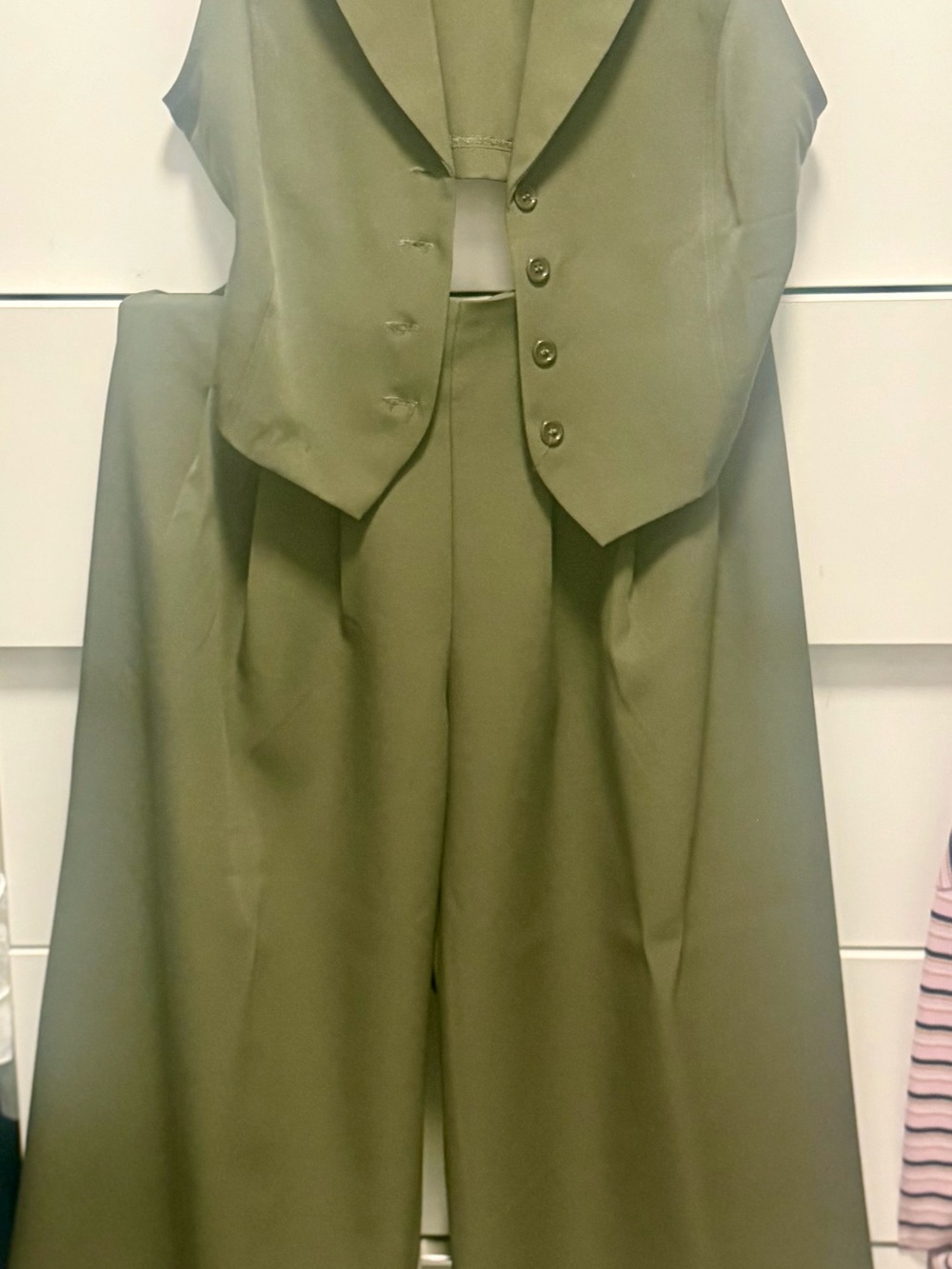 Tailored Olive Green Women's Vest & Wide-Leg Trousers